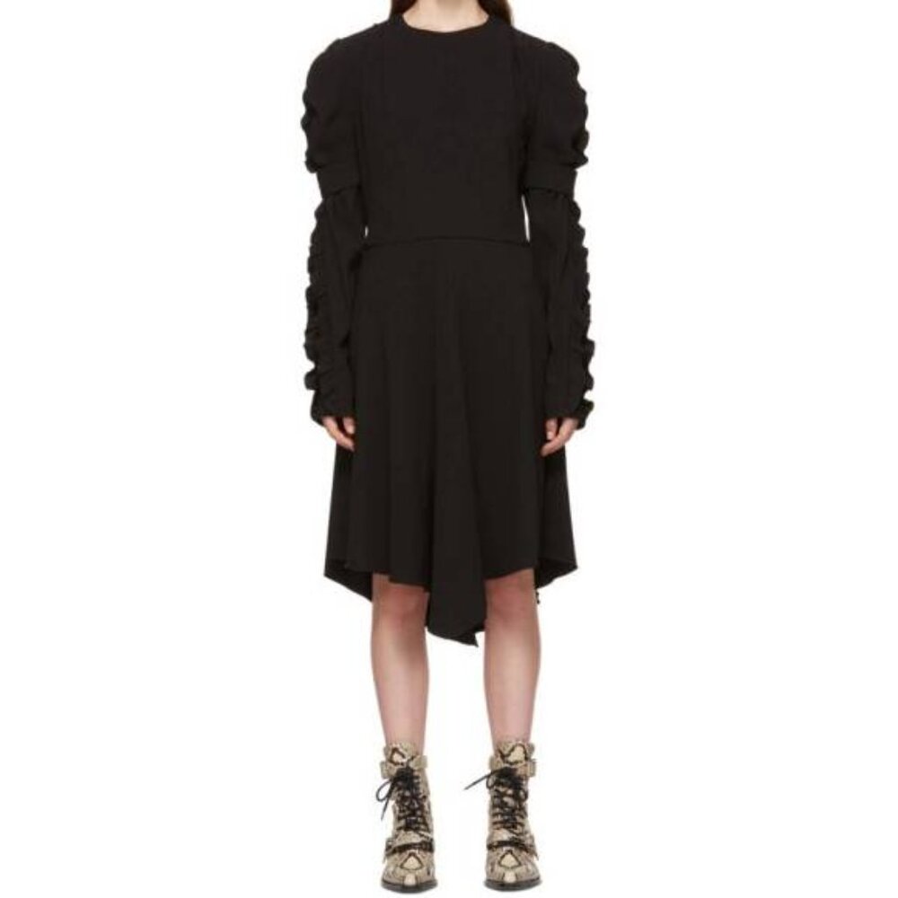 Chloe AW/18 Black Crepe Ruffled-Sleeve Midi Dress